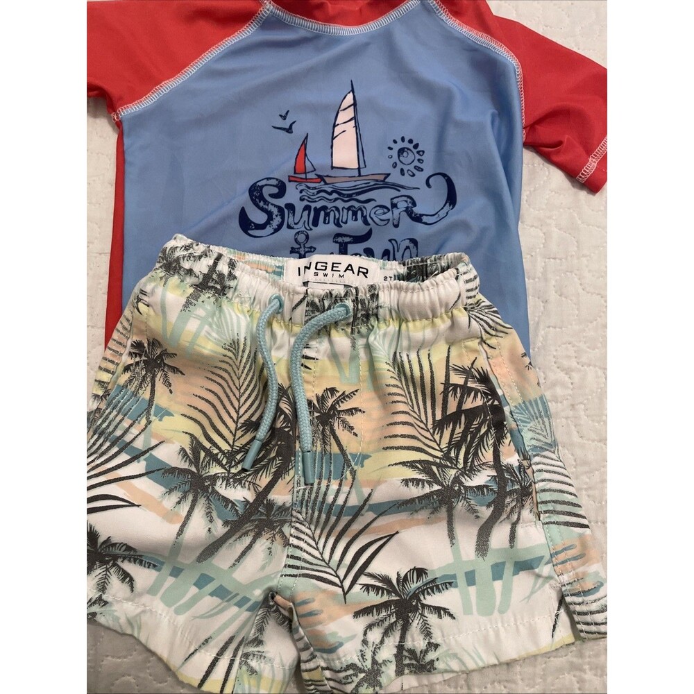 Boys 2T Rash Guard Swim Trunks Set Swimming Shirt Shorts Beach